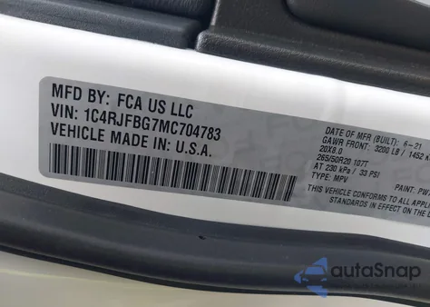 2021 Jeep Grand Cherokee Limited 4X4 из США, поврежденный, VIN 1C4RJFBG7MC704783